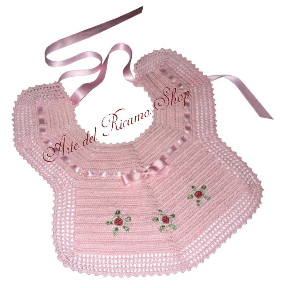 Pink Crochet Baby Bib - Romantic Roses